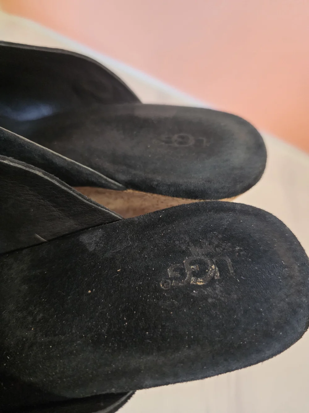UGG Dominique Black Suede Cork Wedge Slide Mules 9 Boho Chic Festival